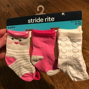 Girls stride rite socks, 6 pairs, size 6-12 mo